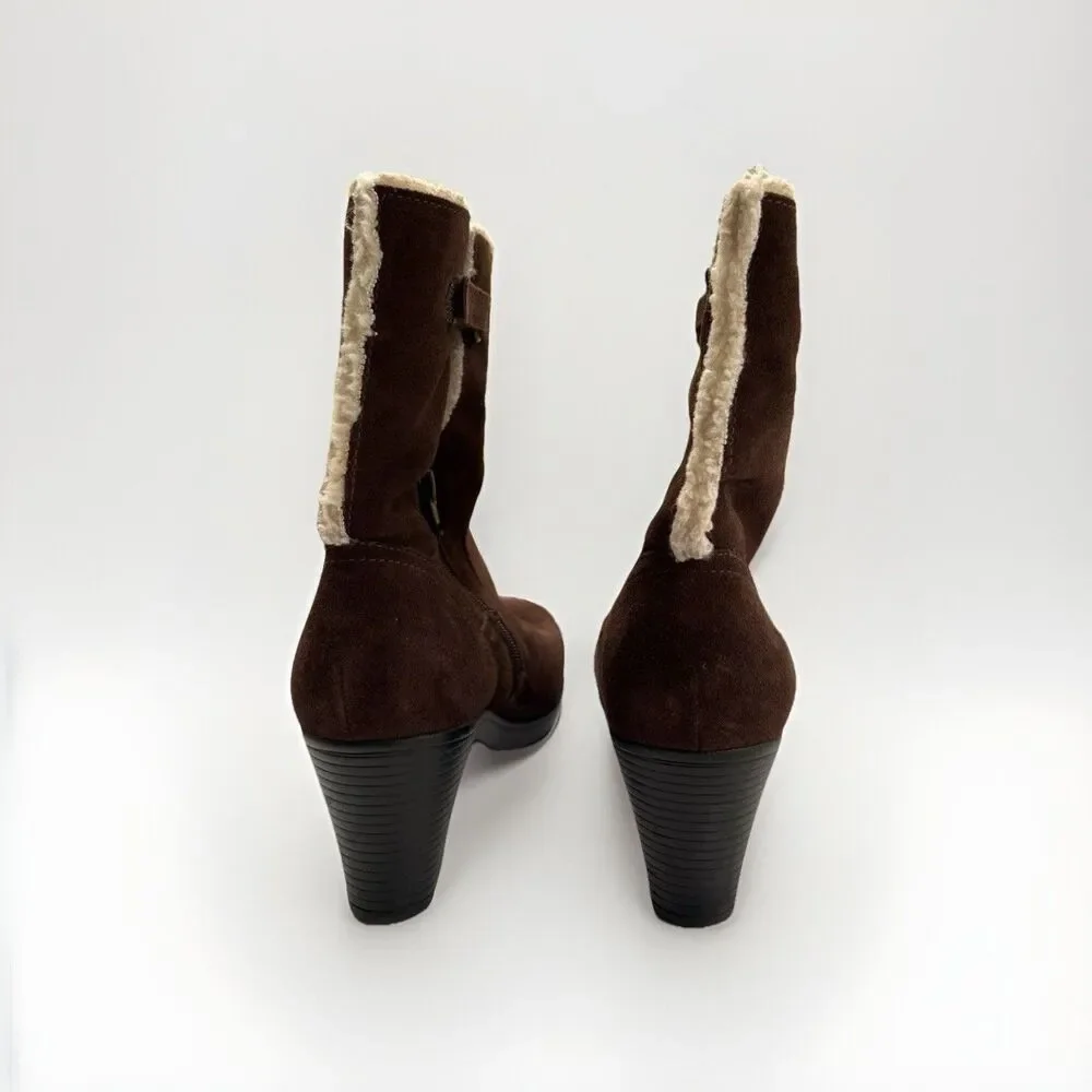 Clarks Bendables Womens Brown Suede Faux Fur Block Heel Ankle Boots Size 8.5 M